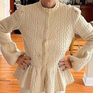 Alexander McQueen Quilted Wool & Cashmere Peplum Jacket – Ivory | Size M